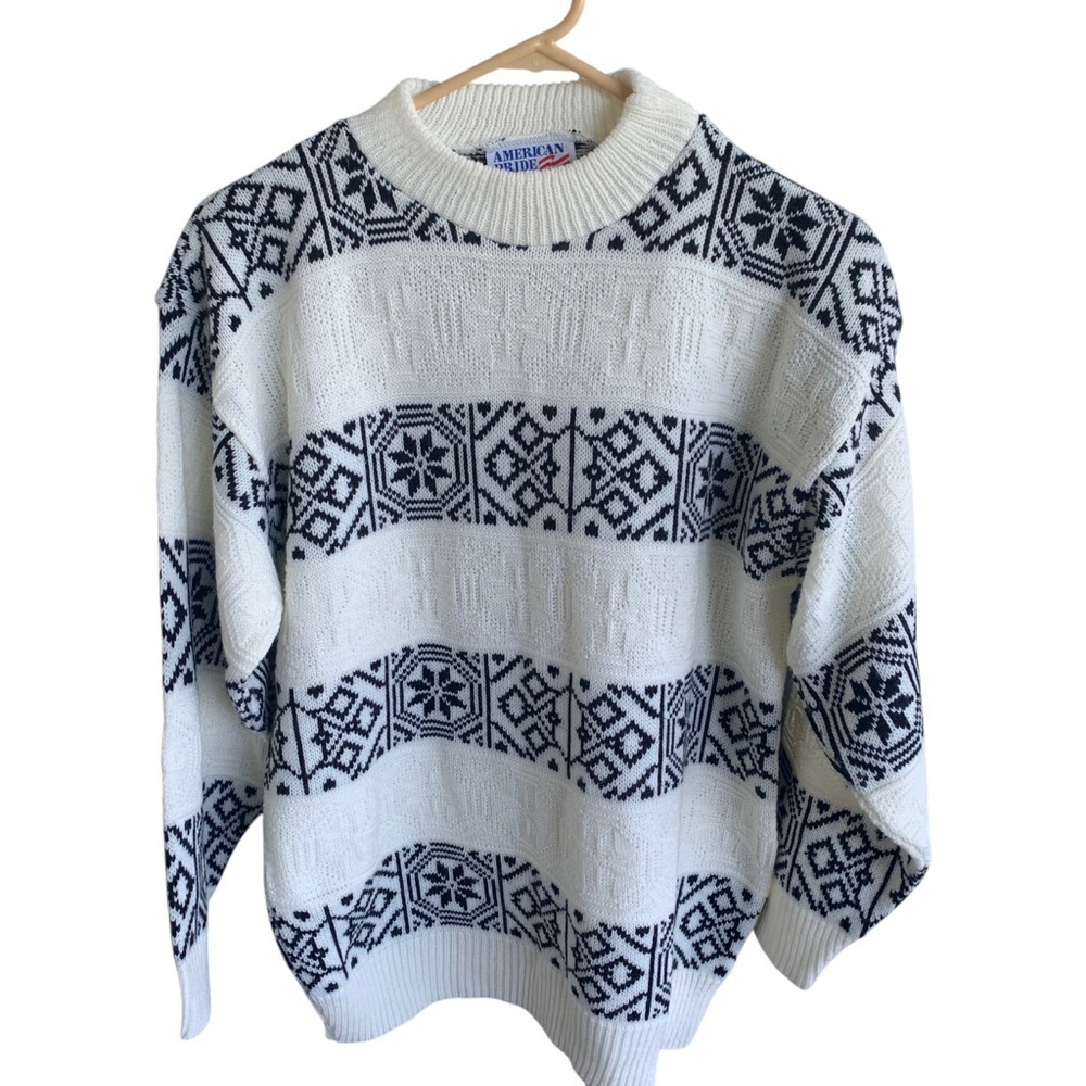 Vintage Geometric Snowflake Stripes Pattern Crewneck Sweater Adult Large 80s 90s